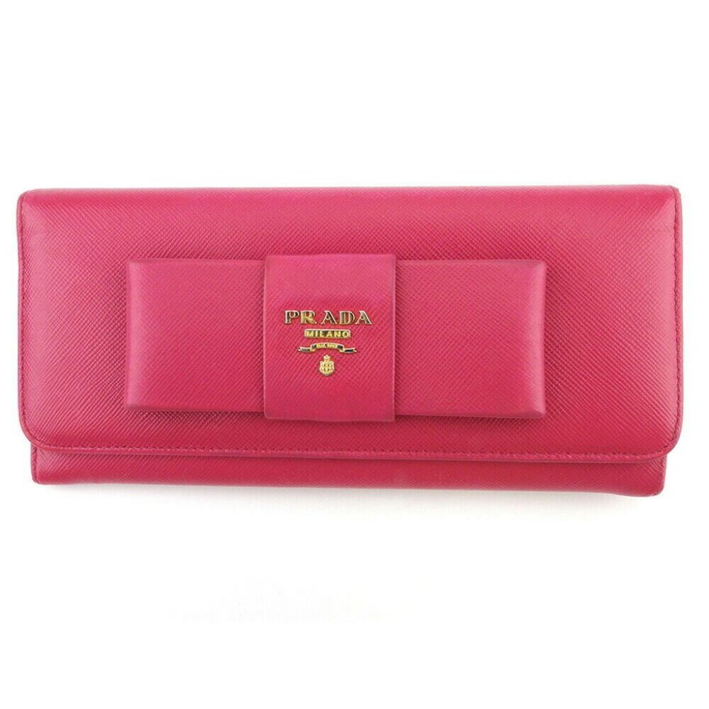 PRADA Purse Ribbon Pink Safiano Leather Authentic  USED